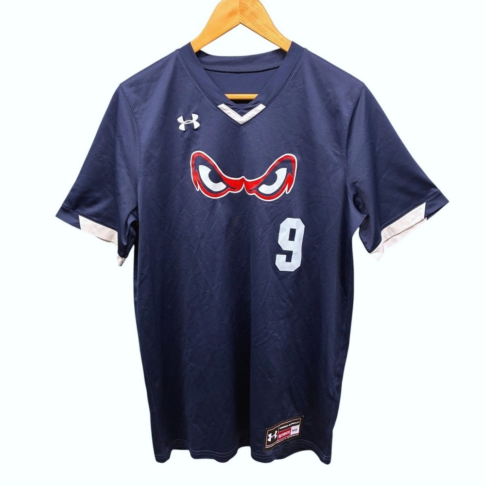 Under Armour Authentic Graphic V Neck Jersey Shirt Mens M Navy Blue Sports #9